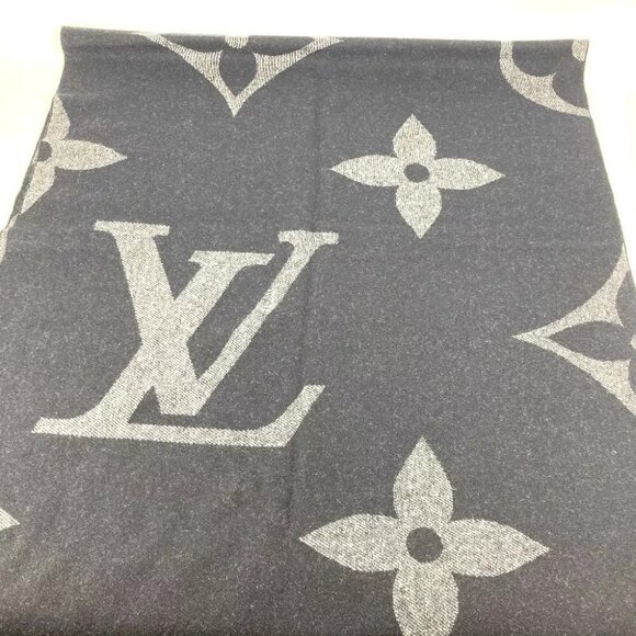 LOUIS VUITTON M77950 Monogram Muffler Monogram Giant fringe Scarf Cashmere Navy - Picture 7 of 9